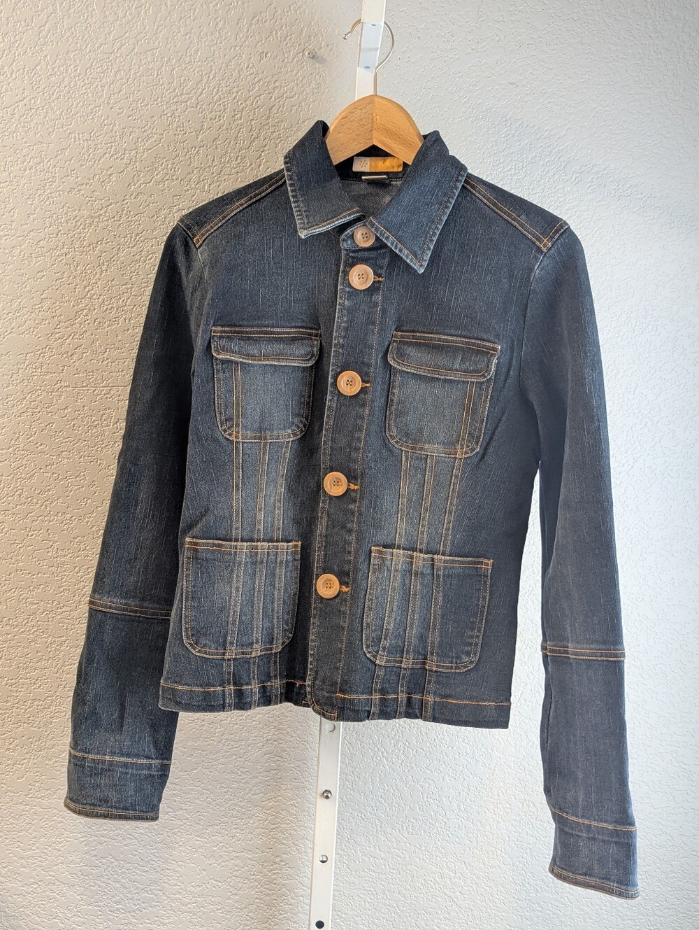 Tulle Vintage Dark Wash Denim Utility Jacket Size L